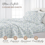 Linen Market Double-Brushed Patterned Microfiber California King Sheet Set 4 Piece – Oeko-TEX Certified Ultra Soft & Wrinkle-Free - 16" Deep Pocket Sheets Easy Care Cal-King Size - Violets Light Blue