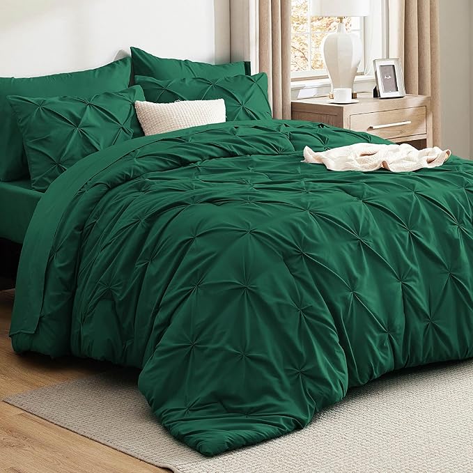 Bedsure California King Comforter Set - Bed in a Bag Cal King Bedding Set 7 PCS, GentleSoft™ Pintuck Bed Set Gift for Family, Pinch Pleat All Season Comforter with Sheets, Pillowcases & Shams