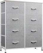 WLIVE Fabric Dresser for Bedroom, Tall Dresser with 8 Drawers, Storage Tower with Fabric Bins, Double Dresser, Chest of Drawers for Closet, Playroom, Dormitory, Light Grey