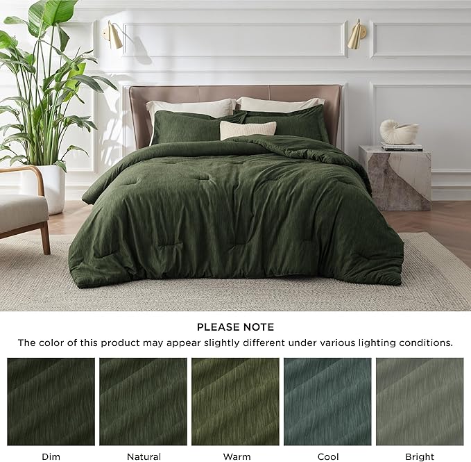 Bedsure California King Comforter Set - Dark Green Soft Bedding for All Seasons, Cationic Dyed Bed Set, 3 Pieces, 1 California King Size Comforter (104"x96") and 2 Pillow Shams (20"x36"+2")