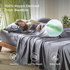 Bedsure Cooling Sheets for Full Size Bed, Viscose Derived from Bamboo, Deep Pocket up to 16", Breathable Soft Bed Sheets & Pillowcases, Dark Grey