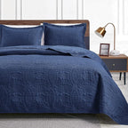 Love's cabin Quilts for Queen Bed Navy Blue Bedspreads - Soft Bed Summer Lightweight Bedspread Comforter - Modern Style Coin Pattern Coverlet for All Season - 3 Pieces (1 Quilt, 2 Pillow Shams)