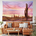 Ambesonne Saguaro Tapestry, Saguaros Wilderness Nature Ecosystem Sun Rays Clouds Scenic Picture, Wide Wall Hanging for Bedroom Living Room Dorm, 80" X 60", Lilac Pale Pink Green