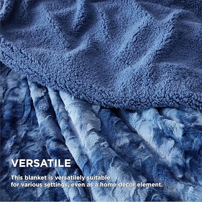 Bedsure GentleSoft Sherpa Fluffy Blanket Queen Size for Bed - Fleece Warm and Cozy for Women Gift, Plush & Fuzzy Faux Fur Christmas Blanket for Couch, Sofa Decor, Tie Dye Design, Indigo, 90x90 Inches