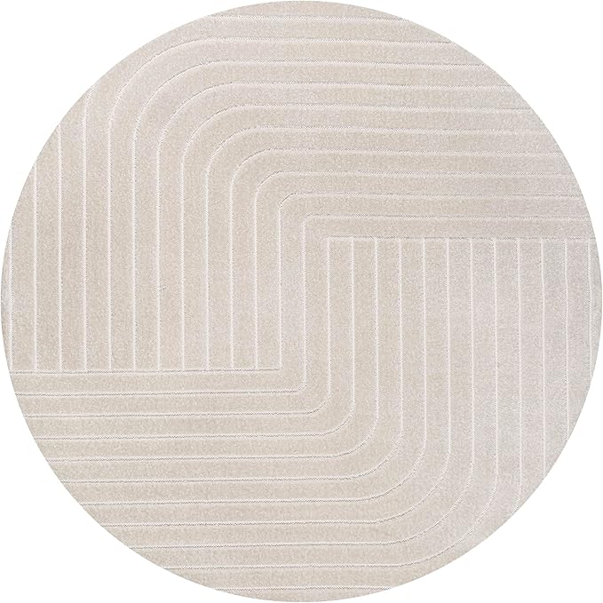 Eyely NCS101A-7R Scandinavian Odense Minimalist Angle Geometric Indoor Rug, Pet Friendly, Non-Shedding, Stain Resistant, Easy-Cleaning, Ivory/Cream, 7' Round, Indoor/Outdoor, Area Rug