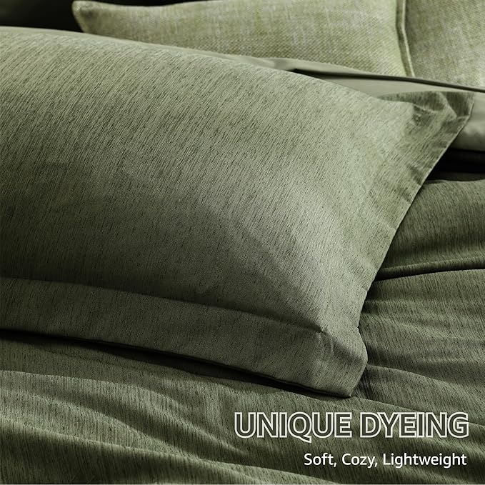 Monbix King Size Comforter Set, Olive Green King Bed Set Reversible, King Size Comforter Set 7 Pieces, Cationic Dyeing Bed in a Bag with Comforter, Sheets, Pillowcases & Shams