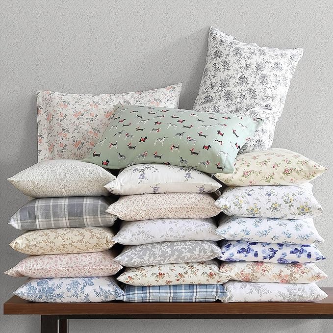Laura Ashley - Flannel Sheets Full Size, Anti-Pilling & Wrinkle Resistant Cotton, Touchably Soft for All-Season Comfort - Bed Sheets with Matching Pillowcases & Fitted Sheet (Audrey Blue)