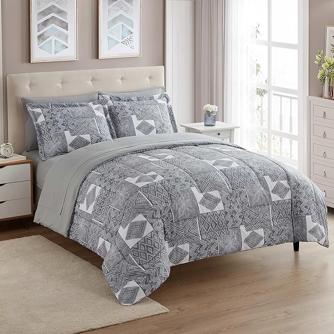 Sweet Home Collection 7 Piece Comforter Set Bag Solid Color All Season Soft Down Alternative Blanket & Luxurious Microfiber Bed Sheets, Tulsa, Queen