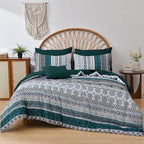 Cottolester Boho Comforter Set King Size,8 Pieces Emerald Green Bohemian Striped Bed in a Bag,Paisley Soft Microfiber Bedding Comforter Set