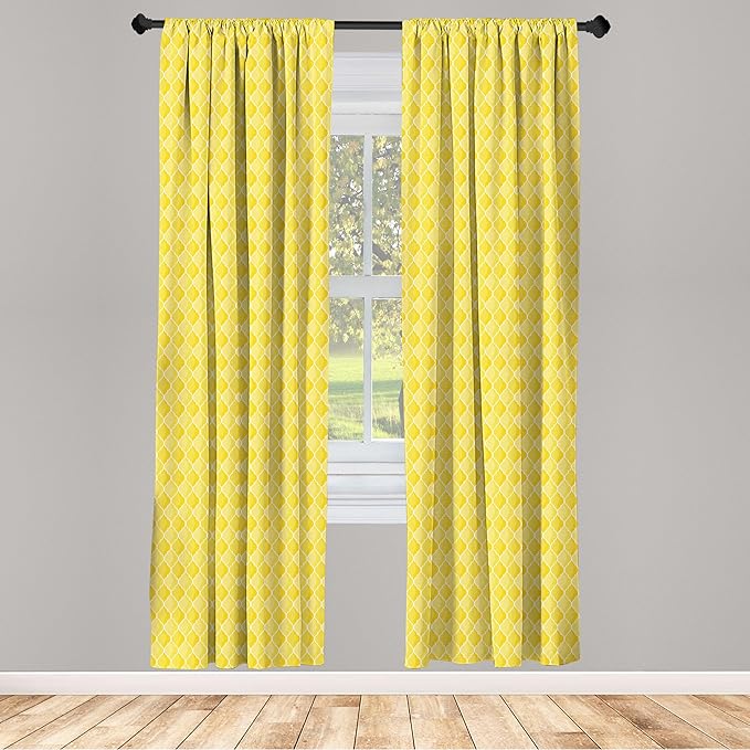 Ambesonne Yellow Window Curtains, Moroccan Trellis Pattern in Yellow Tones Vintage Eastern Pattern, Lightweight Decor 2-Panel Set with Rod Pocket, Pair of - 28" x 95", Mustard Yellow