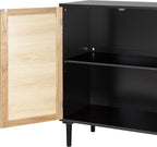 Finnhomy Sideboard Buffet Cabinet, Kitchen Storage Sideboard with Rattan Decorated Doors, Liquor Buffet for Bar, Dining Room, Hallway, Cupboard Console Table, Accent Cabinet, 31.5X 15.8X 34.6 Inches