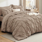 Bedsure California King Comforter Set Khaki - Bed in a Bag Cal King Bedding Set 7 Pieces, GentleSoft™ Pintuck Bed Set Gift for Family, Pinch Pleat Khaki Comforter with Sheets, Pillowcases & Shams