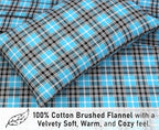 RUVANTI Flannel Sheets Queen Size - 100% Cotton Double Brushed Bed Sheets, Deep Pockets 16 Inches Queen Sheet Set, All Seasons Breathable & Extra Soft - Warm & Cozy, 4 Piece, Teal Plaid