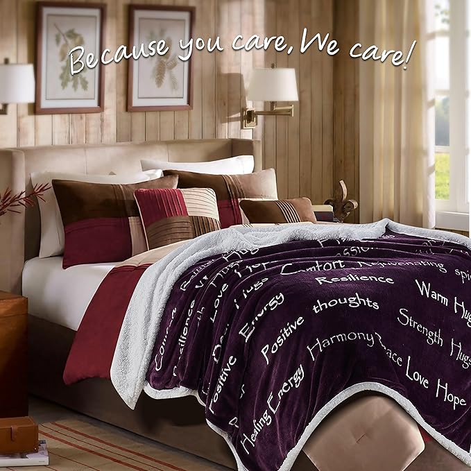 Chanasya Premium Sympathy Warm Hugs Gift Throw Blanket - for Positive Energy Love Support Comfort - Breast Cancer Chemo Get Well Purple Gift Blanket - Women Mom Grandma (60x70 Inch) Aubergine