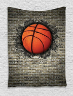 Ambesonne Sports Tapestry, Basketball Embedded in a Brick Wall Power Training Destruction Concept Art, Wall Hanging for Bedroom Living Room Dorm, 60" X 80", Orange Sepia