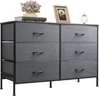 WLIVE Dresser for Bedroom with 6 Drawers, Wide Fabric Dresser TV Stand for 50 Inches TV with Metal Frame, Wooden Top, Fabric Storage Organizer for Livingroom, Hallway, Dark Gray