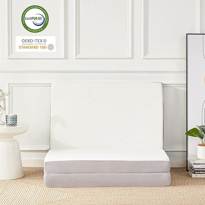 Folding Mattress - 4 Inch Memory Foam Tri-fold Mattress with Breathable & Washable Bamboo Fiber Fabric Cover - Foldable Guest Bed for Camping, Road Trip, Full