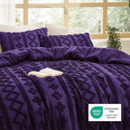 Bedsure Tufted Boho Comforter Set King Size - Purple Boho Bed Set, GentleSoft™ 3 Pieces Farmhouse Shabby Chic Embroidery Bedding, Gifts for Woman, Soft Jacquard King Comforter for All Seasons