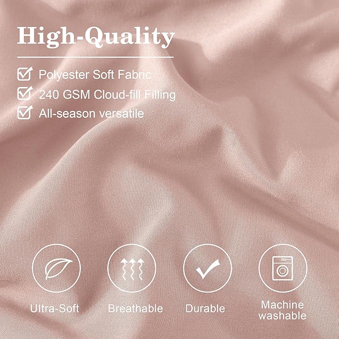 Monbix Queen Comforter Set - 7 Pieces Light Pink Bed in a Bag Queen Bedding Sets with Comforters, All Seasons Down Alternative Comforter Bed Set with Sheets, Pillowcases & Shams