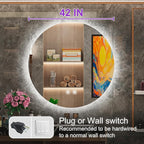 42" Round LED Bathroom Mirror, Backlit Vanity Larege Round Bathroom Mirror with Lights, LED Lighted, Dimmable, Anti-Fog, Touch, 3000K/4500K/6000K
