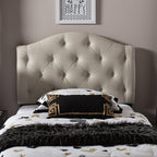 Baxton Studio Myra Modern and Contemporary Light Beige Fabric Upholstered Button-Tufted Scalloped Twin Size Headboard