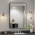 24x36 Inch LED Bathroom Mirror with Lights, Black Metal Framed LED Mirror for Bathroom, 3 Colors and Stepless Dimmable Wall Mounted Lighted Bathroom Vanity Mirror, Anti-Fog, Memory