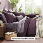 Monbix Oversized Queen Comforter Set - 7 Pieces Cationic Dyeing Italian Plum Bed in a Bag Bedding Sets with Comforter, Sheets, Pillowcases & Shams, Reversible Bedding Comforters Sets
