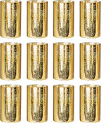 Gold Cylinder Vases for Centerpieces, Modern Glass Vase Set of 12 Decorative Hurricane Candle Holder for Pillar Candle Holders Flowers for Table Centerpiece