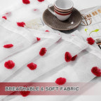 MYSKY HOME Red Pom Pom Curtains for Kitchen 45 Inch Long Bedroom Curtains Christmas Small Windows Light Filtering Sheer Curtains for Nursery Short Cafe Bathroom Privacy Rod Pocket 2 Panels 52 x 45 in