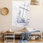 Lunarable Viking Tapestry, Drakkar Long Boat with Dragon on Bow of Ship Monochrome Marine Pattern, Fabric Wall Hanging Decor for Bedroom Living Room Dorm, 23" X 28", White Purple
