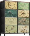 WLIVE Tall Fabric Dresser with 8 Drawers, Storage Tower with Fabric Bins, Double Dresser, Chest of Drawers for Closet, Bedroom, Living Room, Hallway, Dorm, Floral Painted