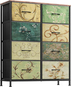 WLIVE Tall Fabric Dresser with 8 Drawers, Storage Tower with Fabric Bins, Double Dresser, Chest of Drawers for Closet, Bedroom, Living Room, Hallway, Dorm, Floral Painted