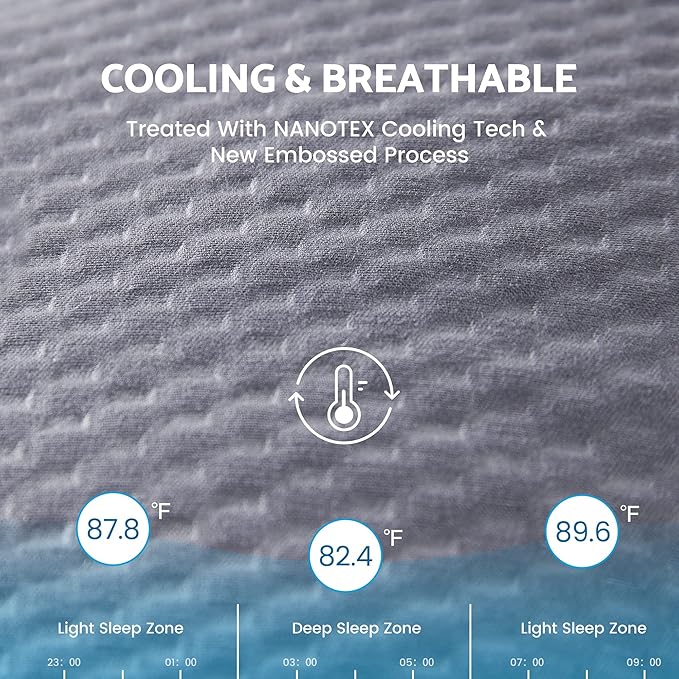 SLEEP ZONE Cooling Mattress Topper Queen Size Quilted Fitted Mattress Pad Cover, Soft Fluffy Down Alternative Pillow Top Bed Topper Deep Pocket 8-21 Inch (Grey, Queen)
