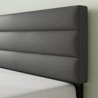 ZINUS Queen Piper Upholstered Platform Bed with Horizontal Paneled Headboard, Wooden Slat Support, No Box Spring Needed, Easy Assembly, Eco Friendly Packaging, Dark Grey