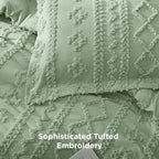 Bedsure Tufted Boho Comforter Set King Size - Sage Green Boho Bed Set, GentleSoft™ 3 Pieces Farmhouse Shabby Chic Embroidery Bedding, Gifts for Woman, Soft Jacquard King Comforter for All Seasons