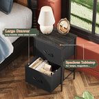 WLIVE Black Night Stand, Nightstand with 2 Drawers, Small Dresser for Bedroom, Bedside Table Furniture, College Dorm, End Table with Fabric Bins, Size L 24.9" H