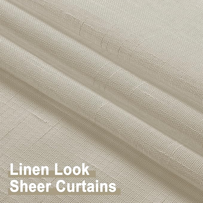 Aiyufeng Kirei 36 inch Natural Sheer Curtains 2 Panels Set for Kitchen, Rod Pocket Semi Sheer Short Curtains & Drapes Privacy with Light Filtering for Cafe/Small Window, Linen, W30 x L36, 2 Piecesi