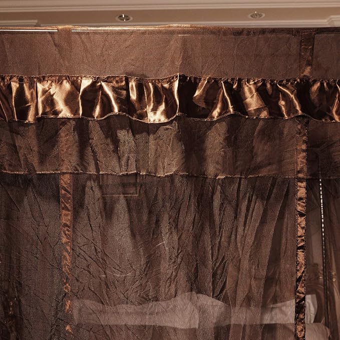 Mengersi 4 Corners Post Canopy Bed Curtains for Adults Bed Netting Bedroom Decoration (Queen, Coffee)