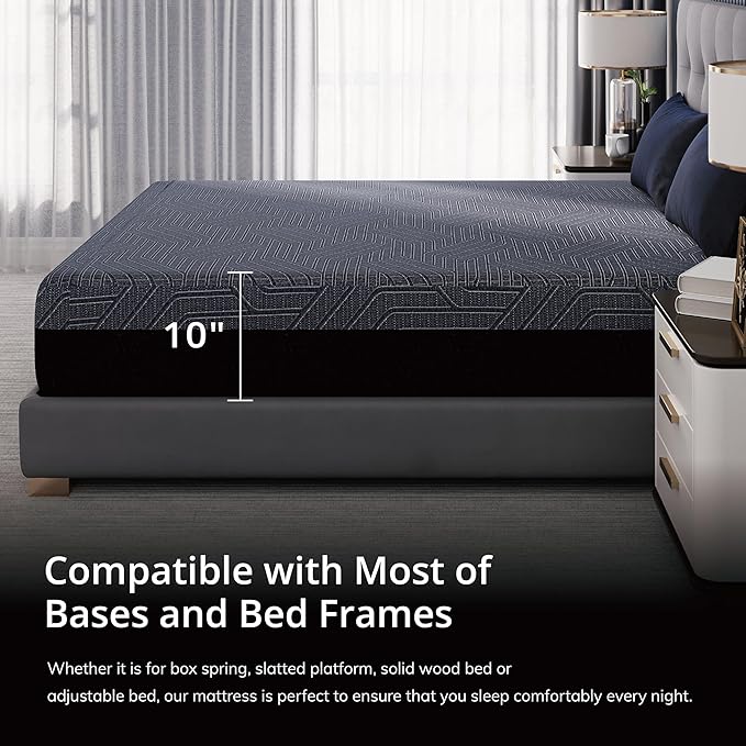 EGOHOME 10 Inch Full Memory Foam Mattress for Back Pain, Cooling Copper Gel Bed in a Box, Foam Made in USA, CertiPUR-US Certified, Therapeutic Medium Firm, Double 54x75x10 Black
