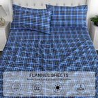 RUVANTI Flannel Sheets Twin Size - 100% Cotton Double Brushed Twin Sheets Set, Deep Pockets 16 Inches, All Seasons Breathable & Extra Soft Bed Sheets, Warm & Cozy, 3 Piece, Blue Plaid