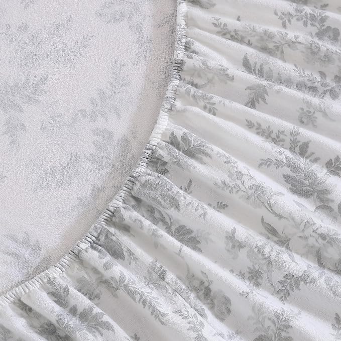 Laura Ashley - Flannel Sheets Queen Size, Anti-Pilling & Wrinkle Resistant Cotton, Touchably Soft for All-Season Comfort - Bed Sheets with Matching Pillowcases & Fitted Sheet (Vanessa Grey)