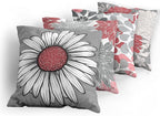Ambesonne Floral Throw Pillow Cushion Case Pack of 4, Flower Petals Modern Color Palette Chamomile Peony Dahlia and Sunflower Print, Modern Accent Double-Sided Digital Printing, 16", Dark Coral Grey