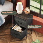 WLIVE Nightstand, Nightstand with 2 Drawers, Bedside Furniture, Night Stand, Small Dresser for Bedroom, College Dorm, End Table with Fabric Bins, Dormitory, Charcoal Black Wood Grain Print, Size L
