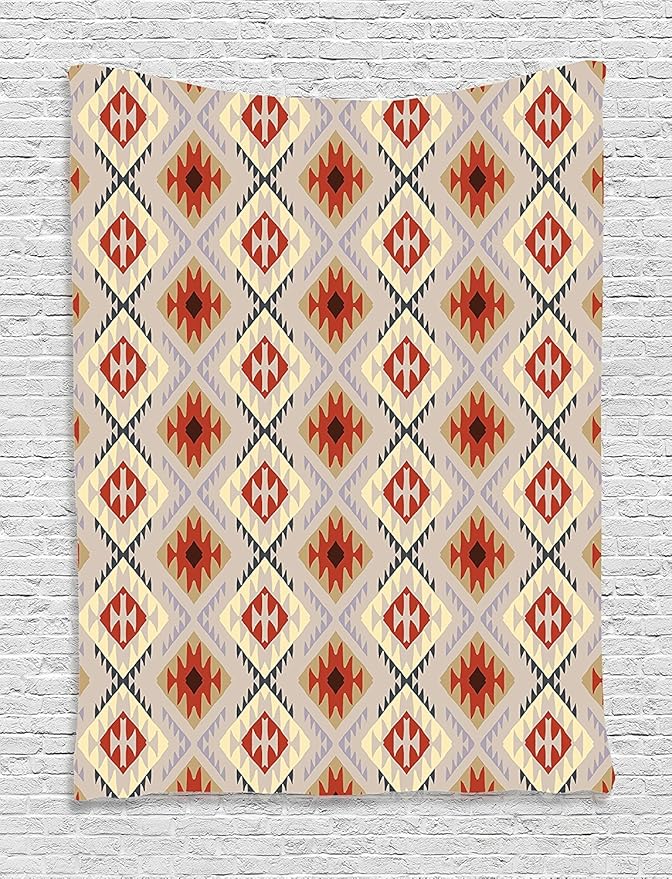 Ambesonne Tribal Tapestry, Prehistoric Motifs Traditional Pattern Artwork, Wall Hanging for Bedroom Living Room Dorm Decor, 60" X 80", Orange Maroon