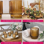 Kate Aspen Vintage Glass Tealight & Amber Votive Candle Holders (Set of 6) – Rustic Fluted Candle Holder Set, Boho Home Decor, Wedding Table Centerpieces, Farmhouse Kitchen Table Decor