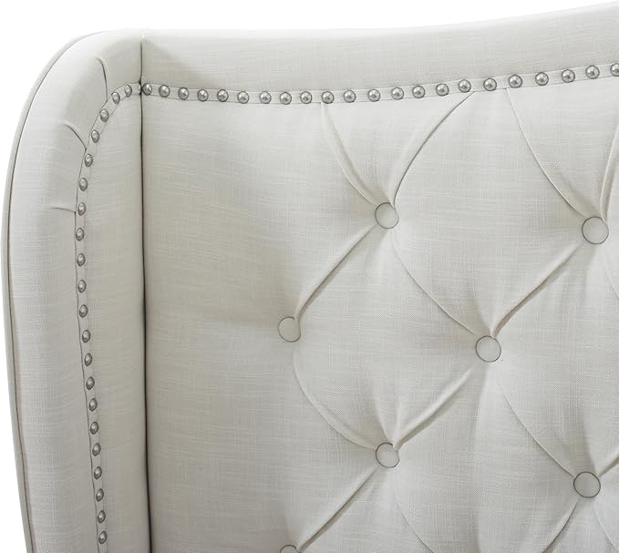Jennifer Taylor Home Marcella Upholstered Shelter Headboard Bed Set, King, Antique White Polyester