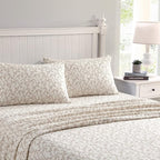 Laura Ashley - Flannel Sheets Full Size, Anti-Pilling & Wrinkle Resistant Cotton, Touchably Soft for All-Season Comfort - Bed Sheets with Matching Pillowcases & Fitted Sheet (Victoria Beige)
