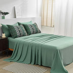 Boho Green Comforter Set Queen Size,8 Piece Bed in a Bag Bohemian Striped Bedding Quilt Set,Dark green Paisley Floral Comforter and Sheet Set,Soft Microfiber Complete Bedding Sets for All Season
