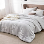 Bedsure Twin/Twin XL Comforter Set - Grayish White Soft Bedding for All Seasons, Cationic Dyed Bed Set, 2 Pieces, 1 Twin Size Comforter (68"x88") and 1 Pillow Sham (20"x26"+2")
