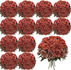 Geosar 16 Bundles Artificial Peonies Flowers Fake Silk Peony Bouquet Faux Peonies Flowers Bulk for Decoration Vase Floral Arrangements Wedding Party Table (Orange,Brown)